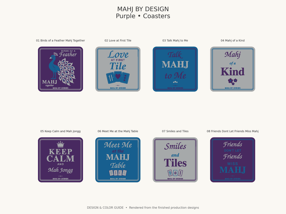 Purple Coasters all designs