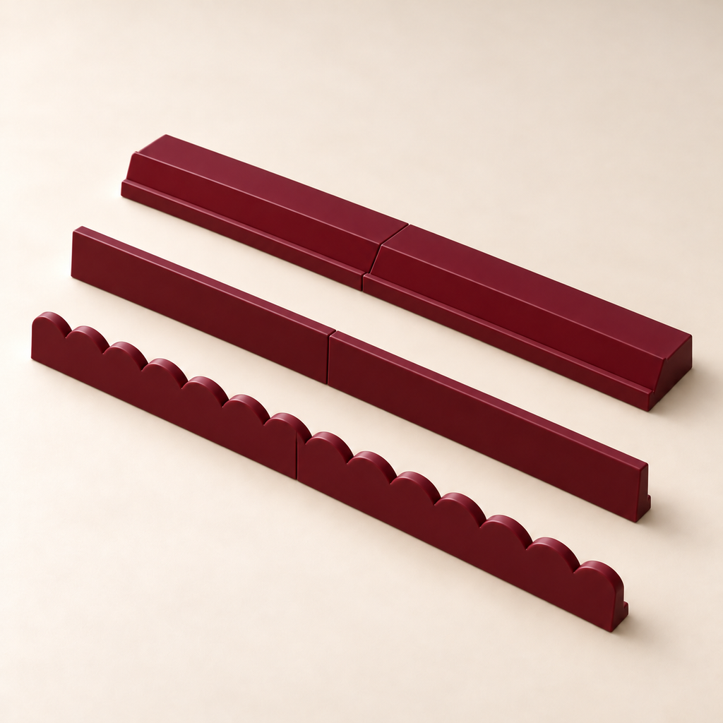 maroon rack with straight and scalloped pushers