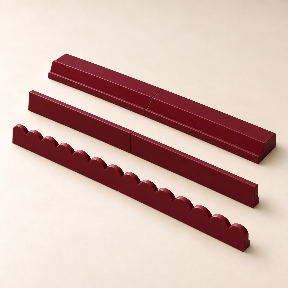 maroon rack with straight and scalloped pushers
