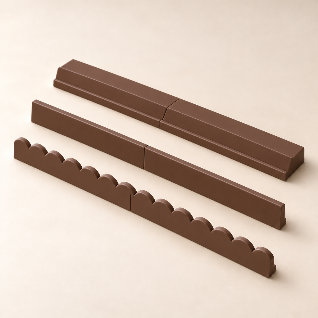brown rack with straight and scalloped pushers