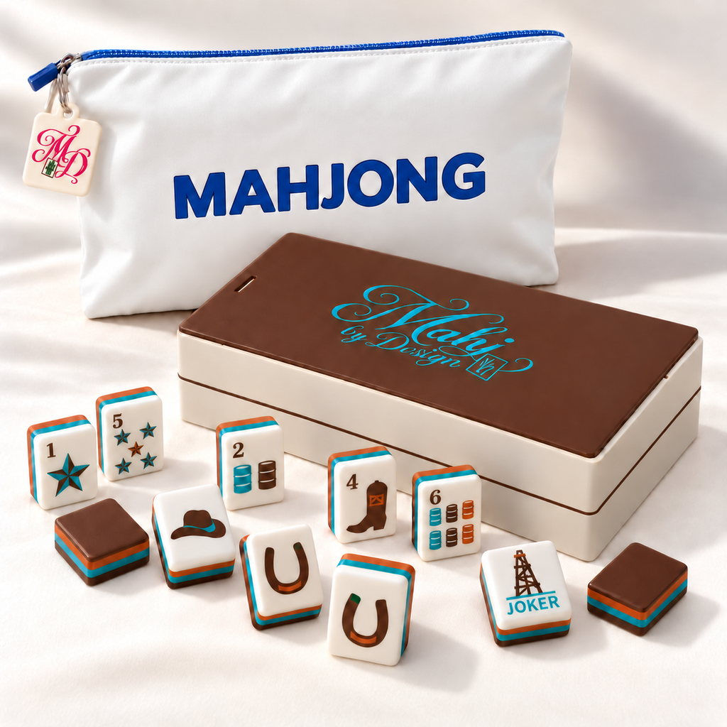 Western tile set with white bag and brown-striped box