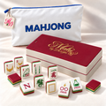 Tile set with white bag and maroon-striped box