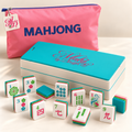 Turquoise mahjong tiles, matching box and pink bag with MD tag