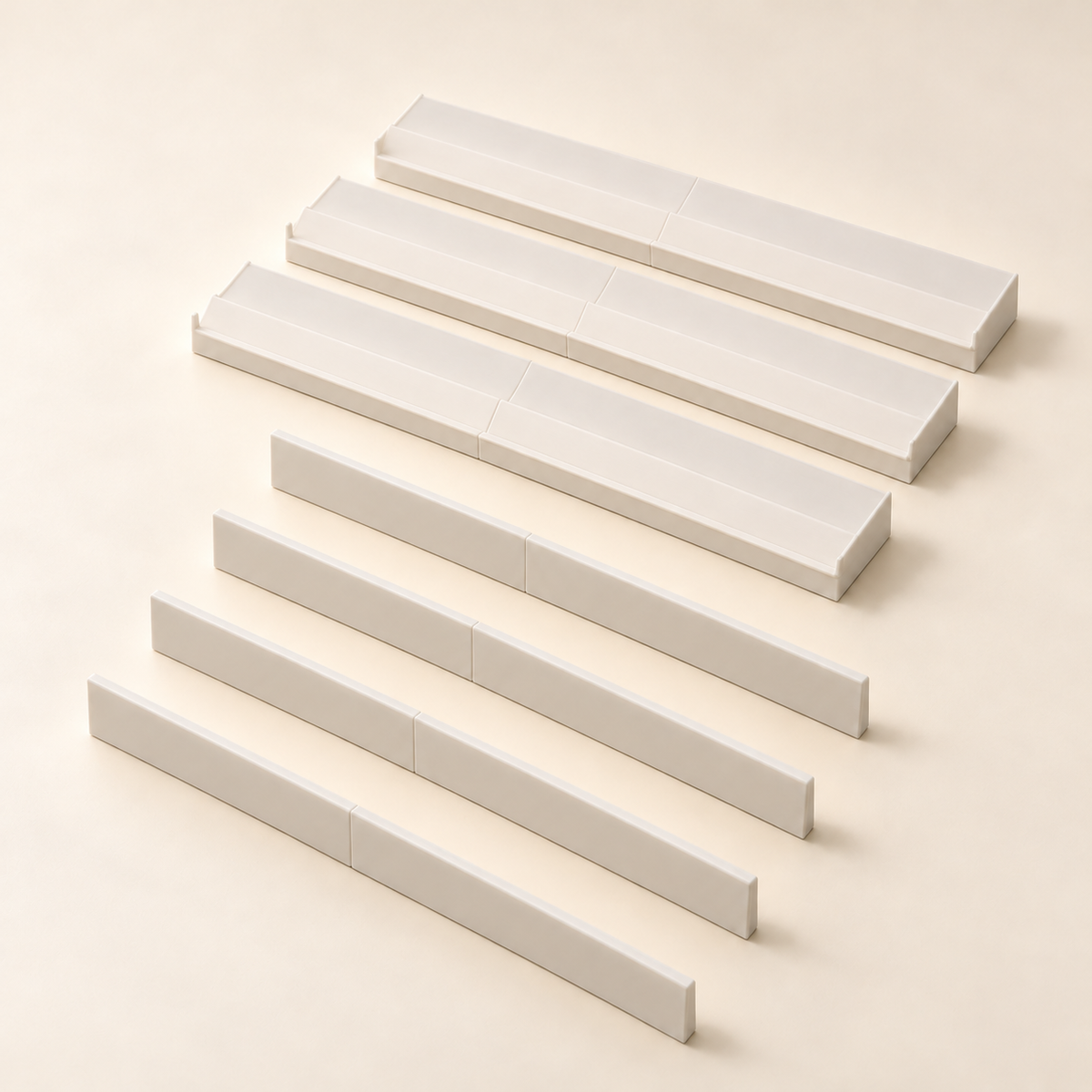 Four white racks and four straight pushers with concealed connections